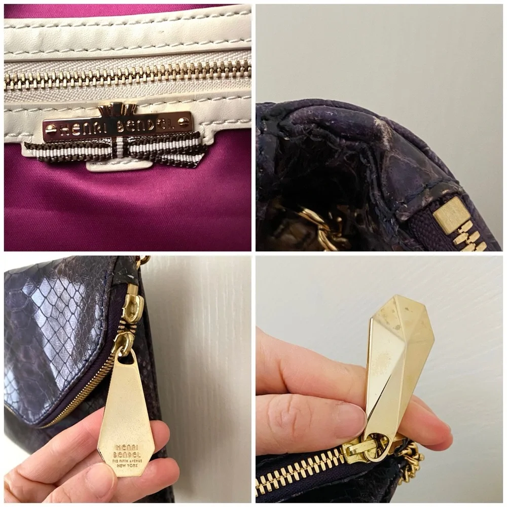 Henri Bendel Vintage Purple Snake Prink Leather Envelope Clutch Shoulder Bag - Picture 12 of 12